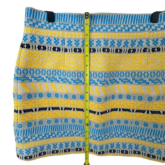 Zara Woman Skirt Embroidered Striped Jacquard Blue Yellow Cream Size L - Picture 4 of 8